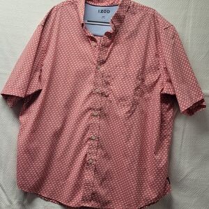 Izod Red Casual Button Down Shirt Short Sleeve